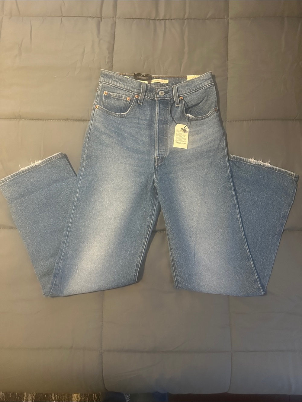 Levi's Medium Wash Wide-Leg Jeans with Frayed Hem